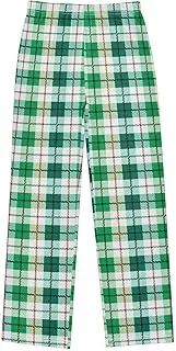 [ZZXXB] Green and White Checkered Boys Long Pants Soft Trousers Elastic Waist Kids Lounge Bottoms with Pockets S-XL