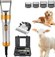 Electric Sheep Shearing Clippers, 350W Farm Professional Sheep Shears with 0.8~2.3Mm 6-Speed Blade Spacing Adjustable, 3-12Mm Removable Comb, Dog Grooming Clippers for Goat Pet Silver