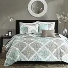 NEW! ~ COZY COTTAGE CHIC BLUE AQUA FLORAL LEAF COUNTRY SHABBY MODERN QUILT SET