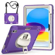 Protective Cover for iPad 10.9 (2022) Anti-Scratch TPU+PC Kickstand Tablet Case with Shoulder Strap, Pencil Slot