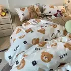 BeddingSet Fashion Bed Linen Duvet Cover Pillowcase Cute Cartoon Bear Flat Sheet