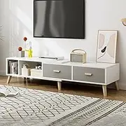 Uandhome TV Cabinet,Extendable TV Table,TV Stand with Storage, Modern Entertainment Center for 120-198 * 30 * 40cm TVs,Media Console Table with Cabinets & Open Shelves for Living Room,Bedroom(White)
