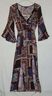 American Eagle Women’s Patchwork Print Bell Sleeve Maxi Dress Sz XS (G6)