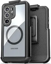 Encased Waterproof Case for Samsung Galaxy S25 Ultra with Belt Clip - Full Body Protective Cover with Built-in Screen Protector & Holster (Clear/Black)