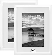 A4 Picture Photo Frames Set of 2,8x11'' Picture without Mat and 5x7'' with Mat,Versatile Shatterproof Photos Posters Certificates Frame for Home Store Office,Wall Horizontal Vertical Display,White