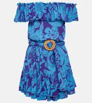[Poupette St Barth] Poupette St Barth Bella printed off-shoulder minidress AU 4 blue