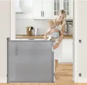 Baby Gate Extra Wide Grey Retractable Dog Gate Extends to 55" Wide 34" Tall