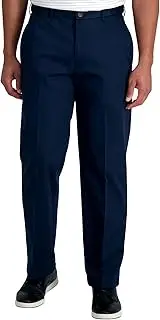 [Haggar] Men's Premium No Iron Khaki Classic Fit Flat Front Casual Pant (Regular and Big & Tall Sizes), Dark Navy, 36W x 32L