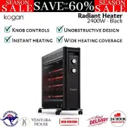 Kogan 2400W Quartz Radiant Heater Portable Wide Instant Heating Fan Wheels Black