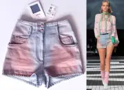 NWT 24C CHANEL RUNWAY BLUE PINK OMBRE CC LOGO DENIM JEAN SHORTS 36