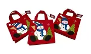 Christmas Gift Bags With Handles and Appliqued Snowmen Set of 3