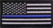 US Thin Blue Line Flag American Flag Iron-On Patch 1 7/8" x 3 3/8"