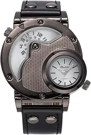 [HASIERY] Men's Unique Analog Watch, Waterproof Fashion Dress Quartz Wrist Watch with Dual Dial Cool Design Leather Band Dual Time Watches.Mesh White Watch Face, Mesh White, Military, Army, Sport