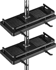 DUFU Shower Caddy No Drill 2Packs Punch-free Multi-function Shower Storage Rack Shower Shelf Tidy for Soap Shampoo Towel with Buckle and Shower Head Hook Fit 0.83-0.98inch Diameter Shower Rail Black