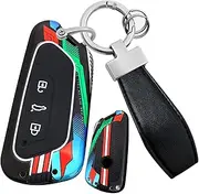 ontto luminous car key fob cover fit for VW Golf GTI MK8 ID.3 ID.4 Skoda Seat Leon Tarraco Ateca Octavia MK4 key holder Metal Silicone Smart Shell case keyring keychain styling Accessories Black 2