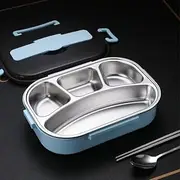Portable All-in-One Stainless Steel Insulated Bento Lunch Box with Compartments and Utensils (4 compartments Blue)