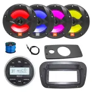 JBL Marine Radio, Spa Bezel, Adapter, 4x 6.5" 225W LED Black Speaker w/ANT, Wire