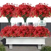 20 Bundles Artificial Flowers for Outdoors, UV Resistant Fake Flowers 20pcs Red