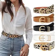 [SUPTOP] 5 Pack Leather Women's BeltsLadies Waist Belt with Fashion Gold Buckle for Jeans Dresses Coat Pants