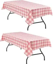 Hiasan Plaid Tablecloth Waterproof, 2 Pack, 54 x 108 inch - Checkered Table Cloth Rectangle for Dining Hall/Spring Party/Wedding/Outdoor Picnic, Peach Pink and White