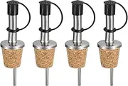 uxcell Stainless Steel Bottle Pourers, 4Pcs Olive Oil Spout with Rubber Dust Caps, Cork Design Wine Bottle Stoppers for Pours Liquid, Olive Oil, Wine, Vinegar