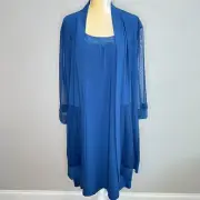 R & M Richards Formal MIDI Length Dress with Jacket Peacock Size 2X