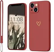 iPhone 13 Mini Case Gold Love Heart Mobile Phone Case iPhone 13 Mini Girl Case Red