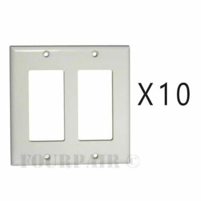 10 Pack - 2-Gang Decora Decorator Flush Wall Face Plate Outlet Cover GFCI White