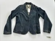 NWT NEW Talbots Women's Petite Size 14 Dark Blue Stretch Denim Blazer Jacket