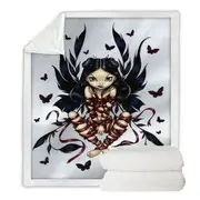 Dark Ribbon Fairy Gothic Fairy and Butterflies Throw Blanket
