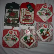 NWT Vintage 80-90s Christmas Pot Holder Trivet Kitchen Towel Lot Franco Kmart