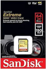 SanDisk SD Card 4GB 8GB 16GB 32GB 64GB 128GB 256GB Memory Cards for Camera Photo High Resolution Video Recording DSLR 4K Professional Storage (64GB SD Card Extreme)