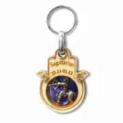 Wooden Good Luck Hamsa Key Chain Zodiac Sign - Sagittarius - Made in Israel