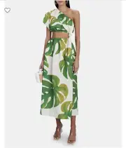 Farm Rio Monstera Knot Dress Anthropologie One Shoulder Cut Out Leaf Size XS NEW