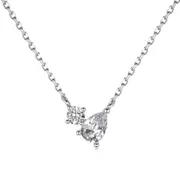 ANYCO Necklace 925 Silver for Women Two Stone Pear Waterdrop Rhodium Platting Cubic Zirconia 5A Jewelry
