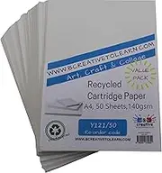 100% Eco Recycled Art A4 Cartridge Paper White Great Art Paper 140gsm Pack of 50 Sheets - Suitable for bookmaking, Sketching, Painting, Printing and More