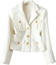 [Generic] Women Blazers Spring Small Fragrance Tweed Suit Ladies Casual Slim Vintage Blazer Outerwear Tops