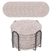 8 Pcs Drink Coasters with Holder,4.3 Inches Flaxen