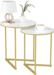 2 x Nesting bedside tables, Marble (Gold)