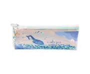 Funny Blue Ocean Blue Whale with Sequins Drift Pencil Bags Transparent Pencil Case