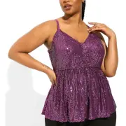 New Torrid 3 (3X 22/24) Sexy Purple Sequin Peplum V Neck Party Cami Tank Top