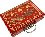 ifundom Mahjong Storage Box Buckle Large Mahjong Game Set Wooden Case for Chinese Mahjong