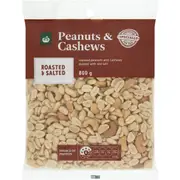 Woolworths Roasted & Salted Peanuts & Cashews 800g