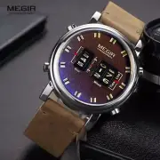 MEGIR 2019 New Top Band Watches Men Military Sport Brown