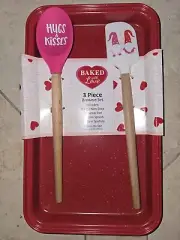 The Baker's Table 3 piece Valentine's Day Set Silicone Spoon Spatula Brownie Pan
