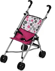 Hauck Pink Dot Umbrella Doll Stroller, Easy to Fold for Storage and/or Travel, Fits Dolls up to 18"