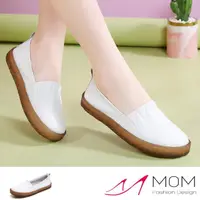 在飛比找momo購物網優惠-【MOM】真皮樂福鞋/真皮軟底百搭簡約車線造型樂福鞋(白)