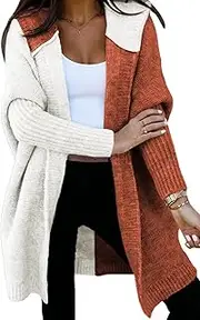 [Generic] Women 2024 Open Front Long Sleeve Hooded Knit Cardigan Sweaters Color Block Outwear Coat