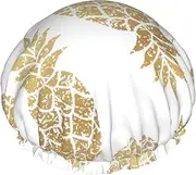 Golden Pineapple Background Print Various Activities Shower Cap Reusable Soft And Lightweight Bath Hair Cap Long Hair