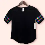 Melrose and Market Girls' XL (14/16) Short Sleeve Varsity Tee Black Foil Rainbow